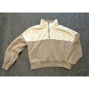 Abercrombie & Fitch Sweater Women Size S Essential Cropped Crew Color Block Tan